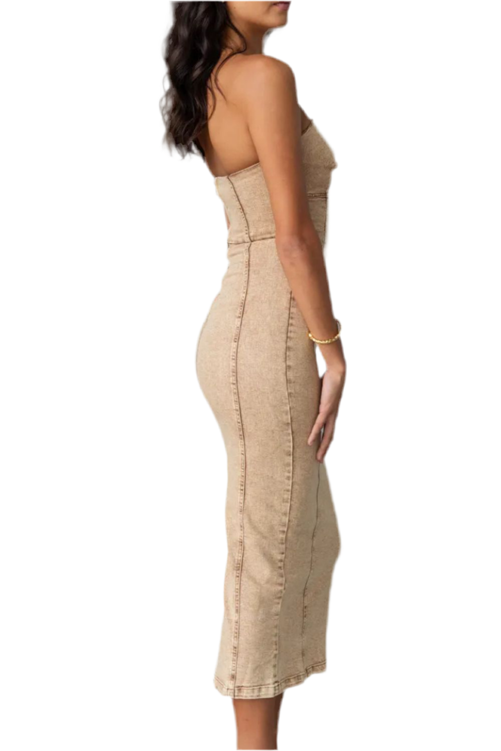 Washed Slit Back Tube Denim Dress