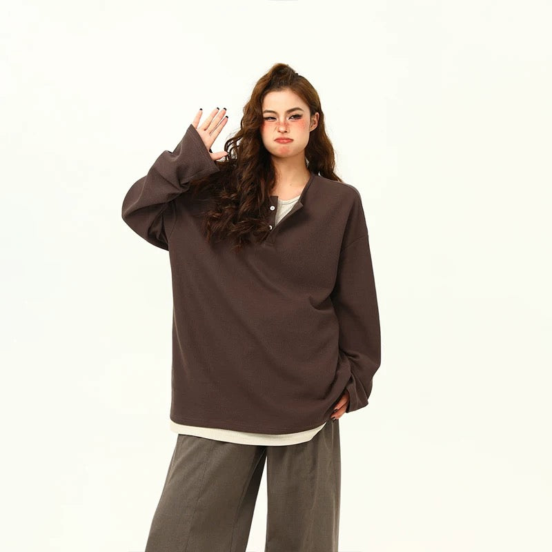 Layered Illusion Retro Henley Pullover