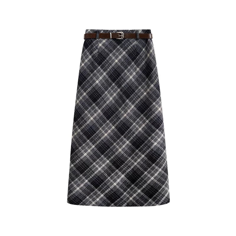 Classic Plaid Woolen A-Line Skirt