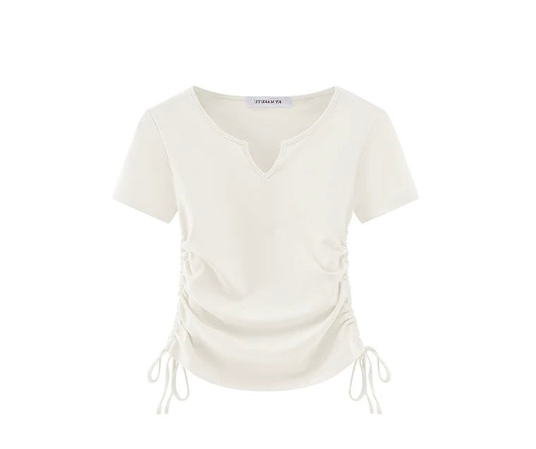 Adjustable Ruched V-Neck Drawstring Top