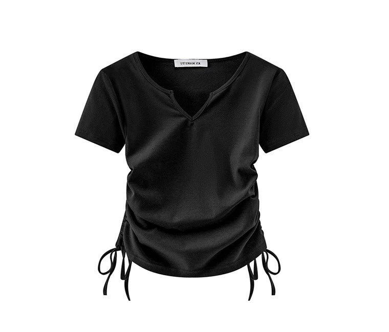 Adjustable Ruched V-Neck Drawstring Top