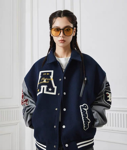 Women's Oversized Patchwork Varsity Jacket