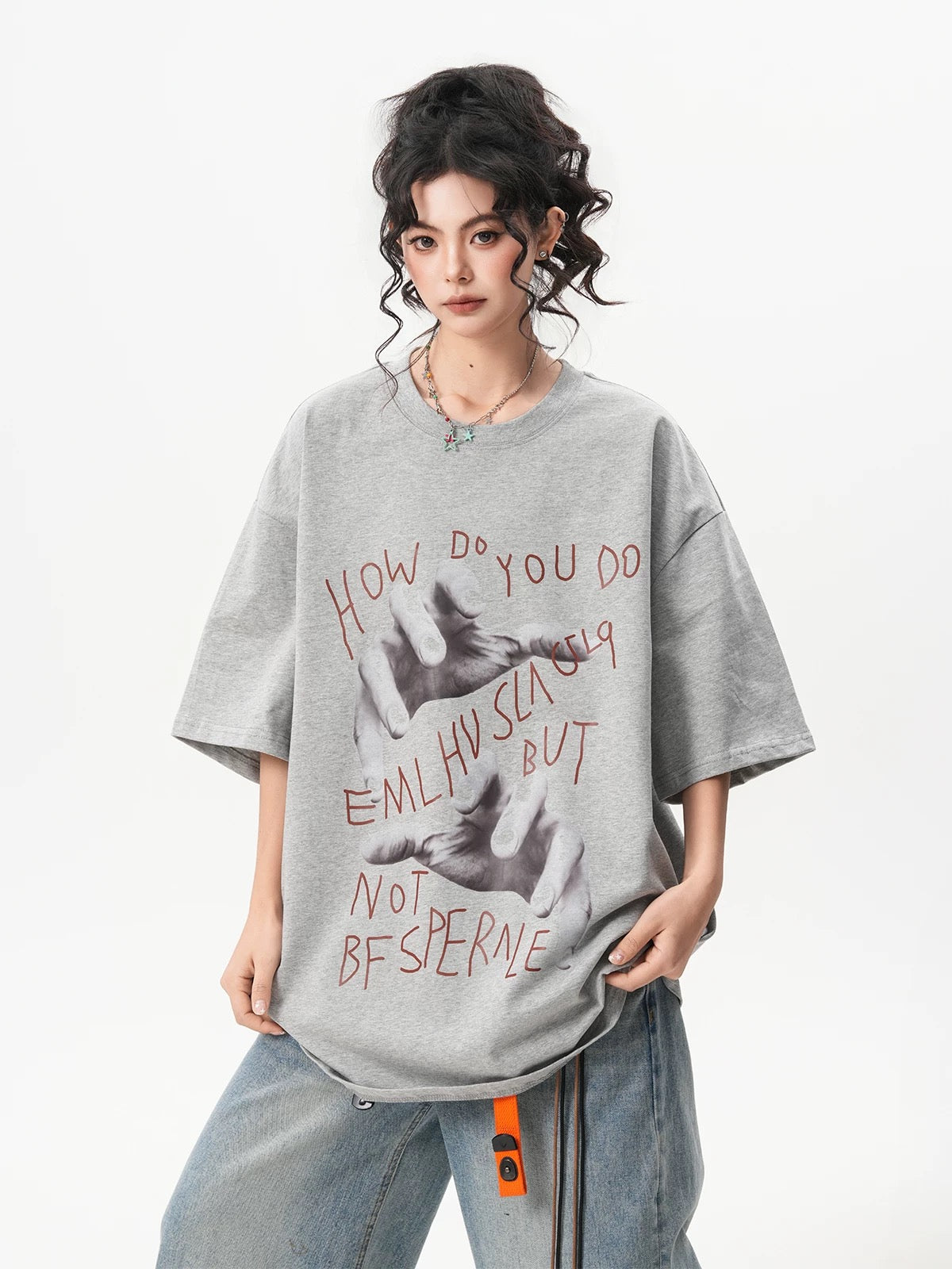 Retro Palm Print Cotton T-Shirt