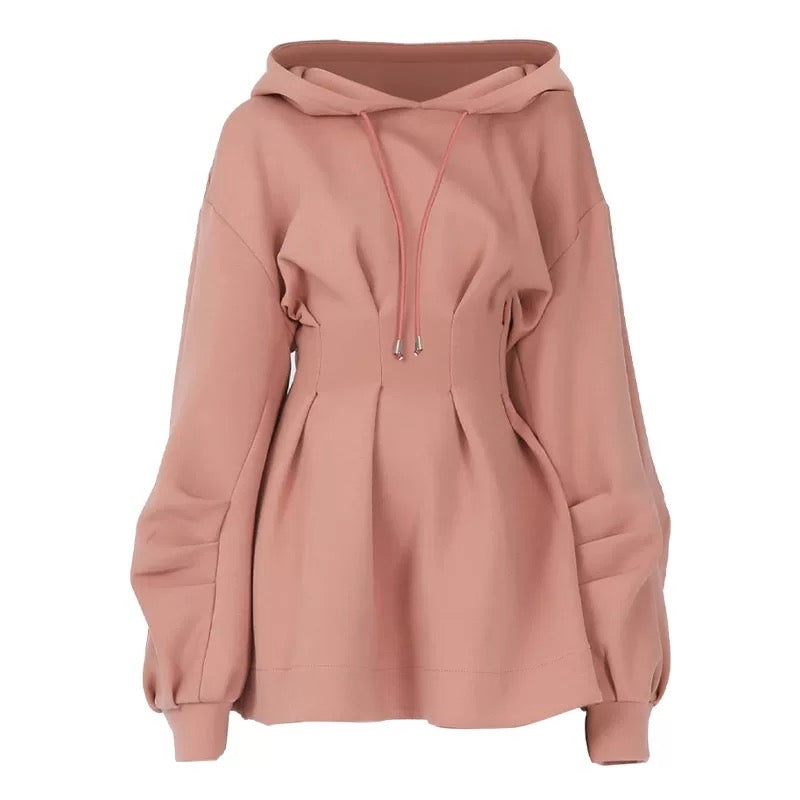 Korean Style High-Waist Hooded A-Line Skirt Dress – Long Sleeve Casual Outfit for Women (Fall/Winter 2023)