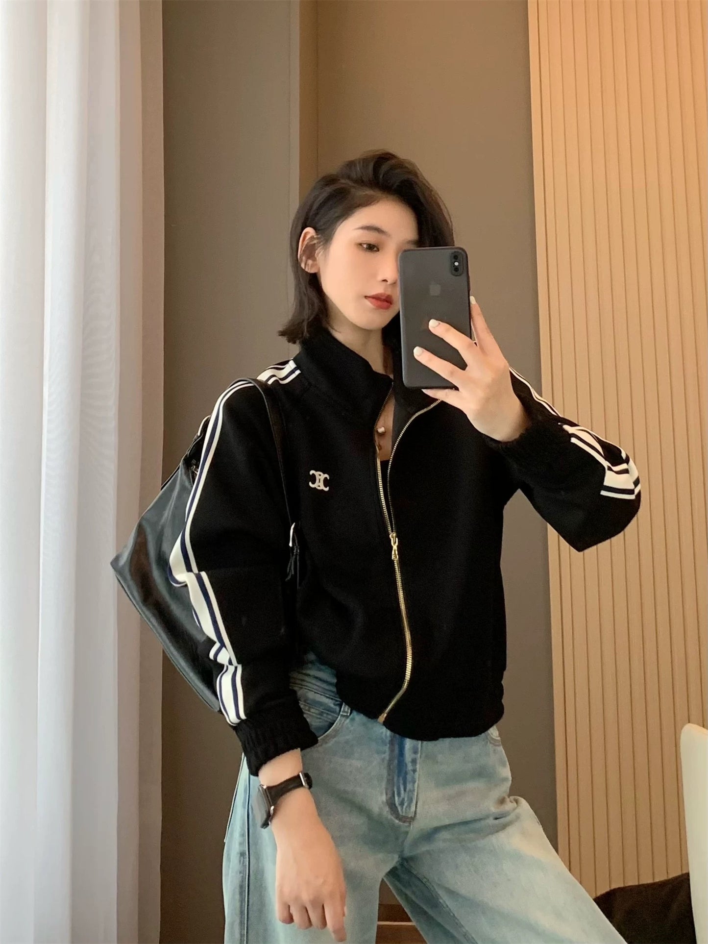 Title: Women’s Zip-Up Sports Jacket – Stylish Striped Sleeve Design | Casual Athleisure Jacket | S-XL