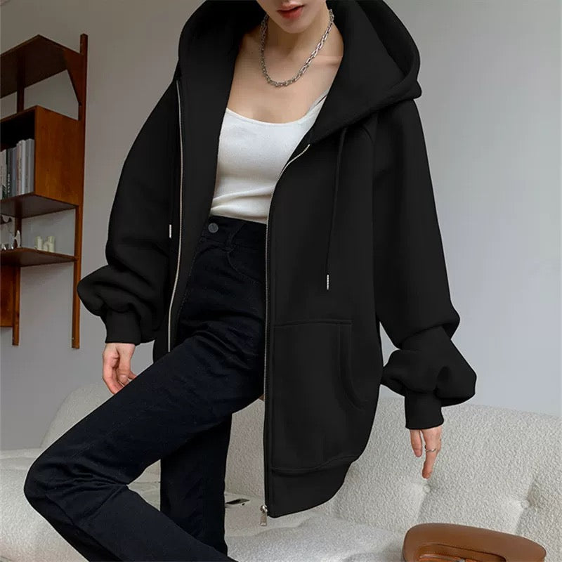 Title: Women’s Hooded Fur-Lined Cardigan with Lantern Sleeves – Thickened Fall 2024 Jacket | S-M