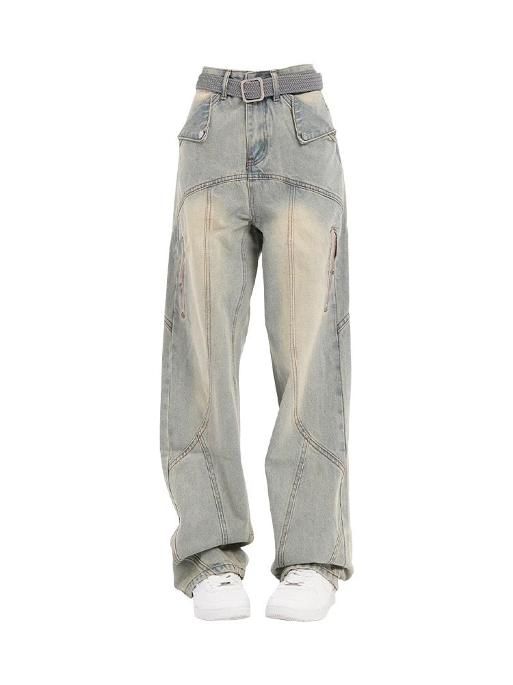 High-Waisted Distressed Denim Straight-Leg Jeans for Women