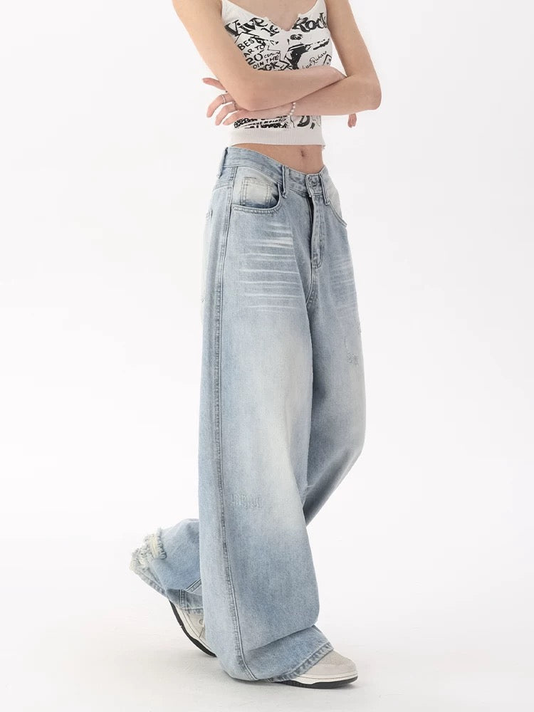 Vintage Washed Wide-Leg Jeans for Women