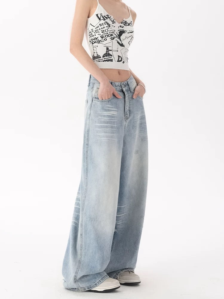 Vintage Washed Wide-Leg Jeans for Women