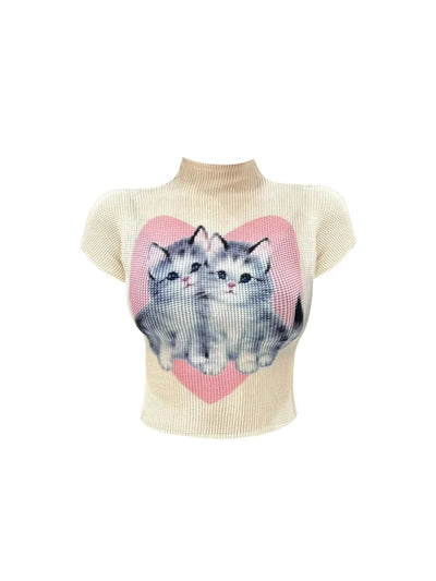 Cat Print Summer Crop Top