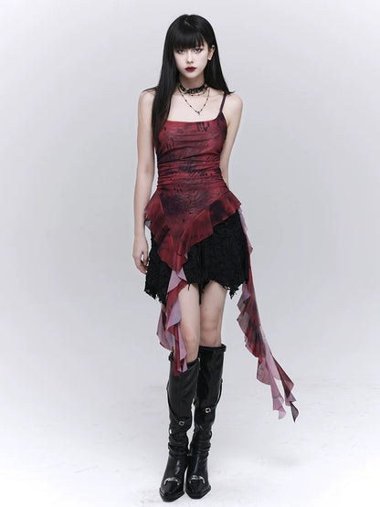 Bold Red Asymmetric Ruffle Top