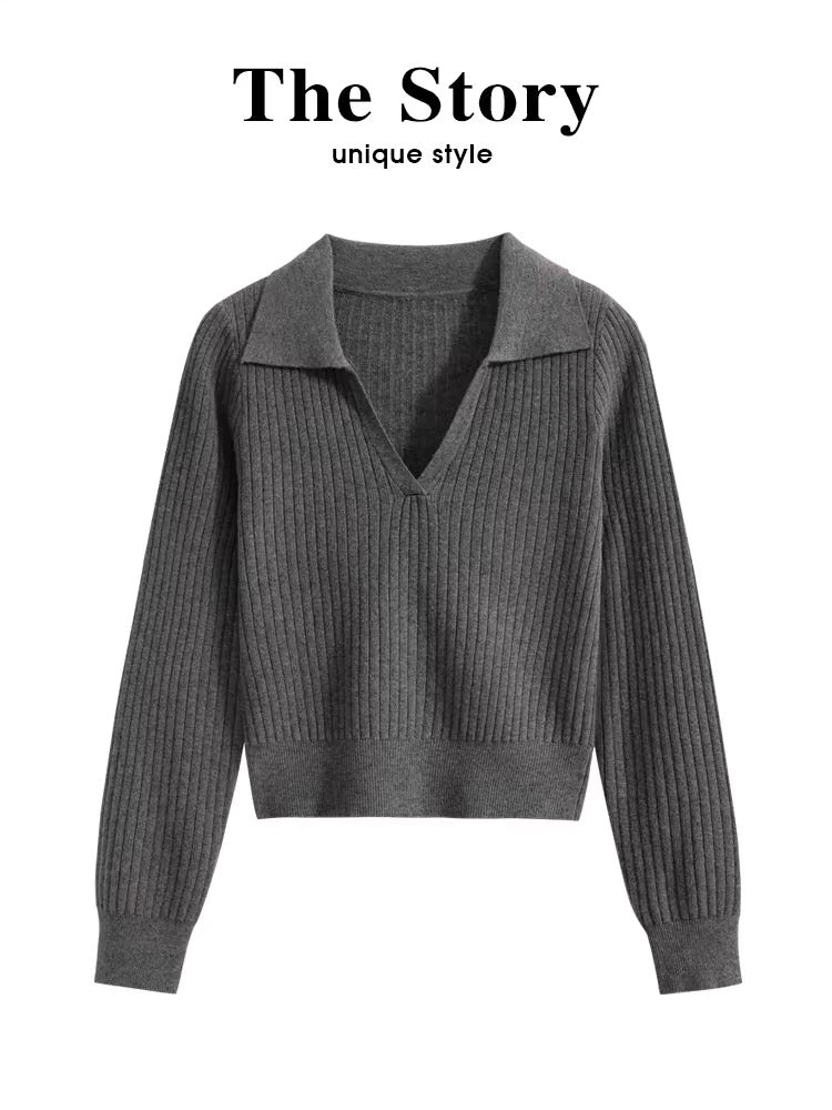 Women Chic Ribbed V-Neck Sweater