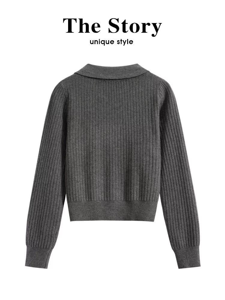 Women Chic Ribbed V-Neck Sweater