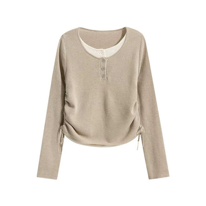 Women Layered Knit Buttoned Top