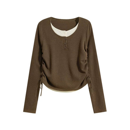 Women Layered Knit Buttoned Top