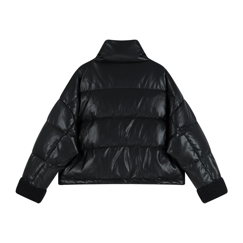 Women's Winter Black Leather Down Jacket