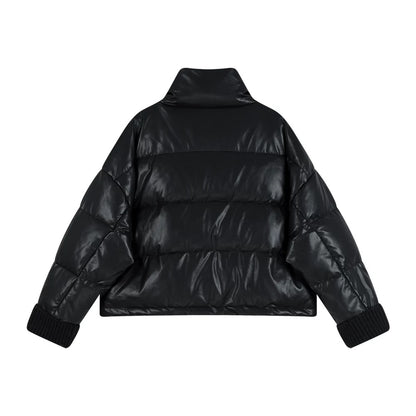 Shiny Puffer Jacket with Ribbed Cuffs