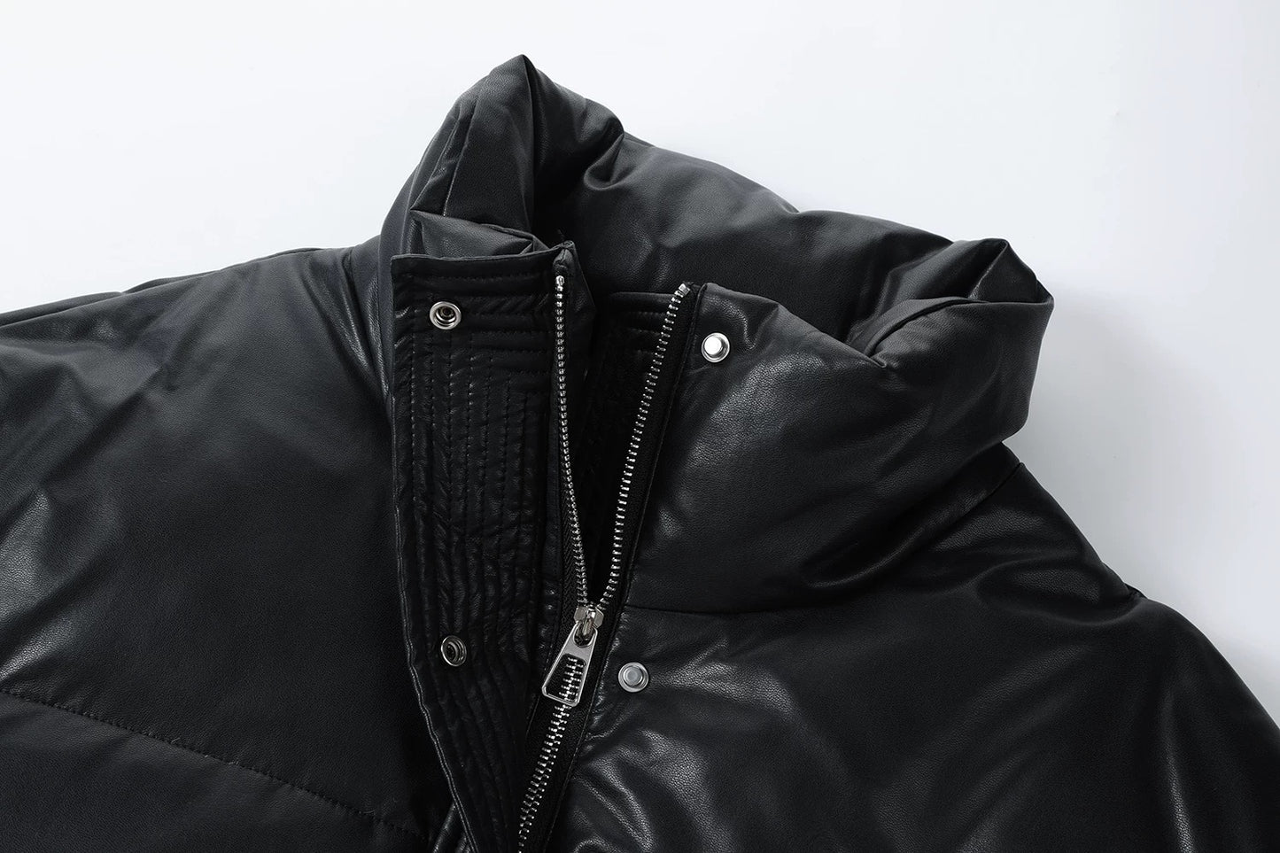 Women's Winter Black Leather Down Jacket