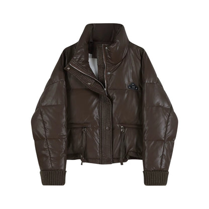 Shiny Puffer Jacket with Ribbed Cuffs