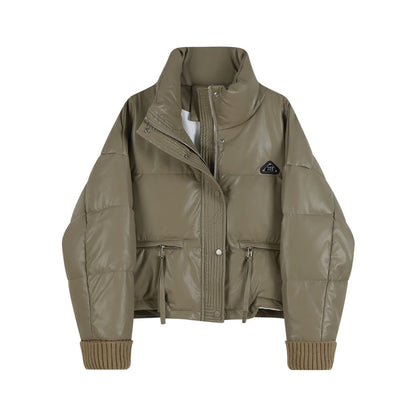 Shiny Puffer Jacket with Ribbed Cuffs