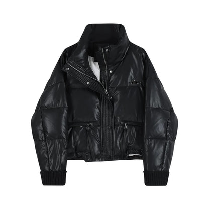 Shiny Puffer Jacket with Ribbed Cuffs