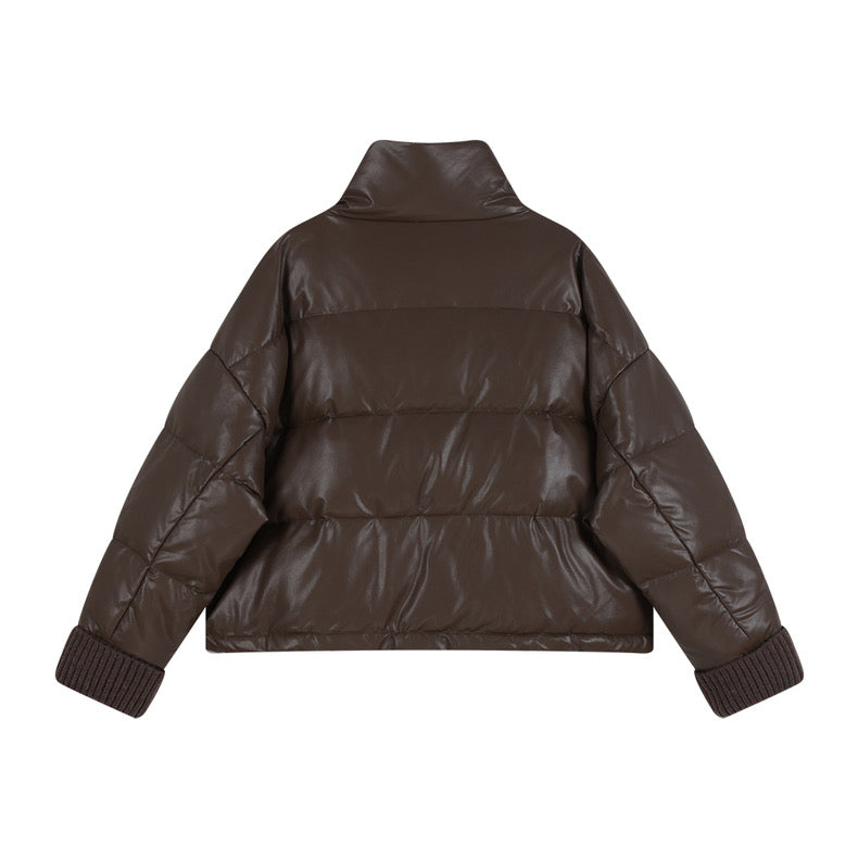 Women's Winter Black Leather Down Jacket