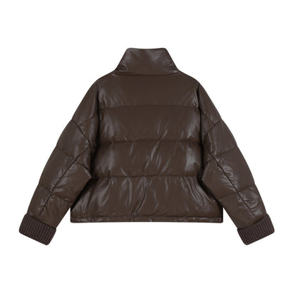 Shiny Puffer Jacket with Ribbed Cuffs