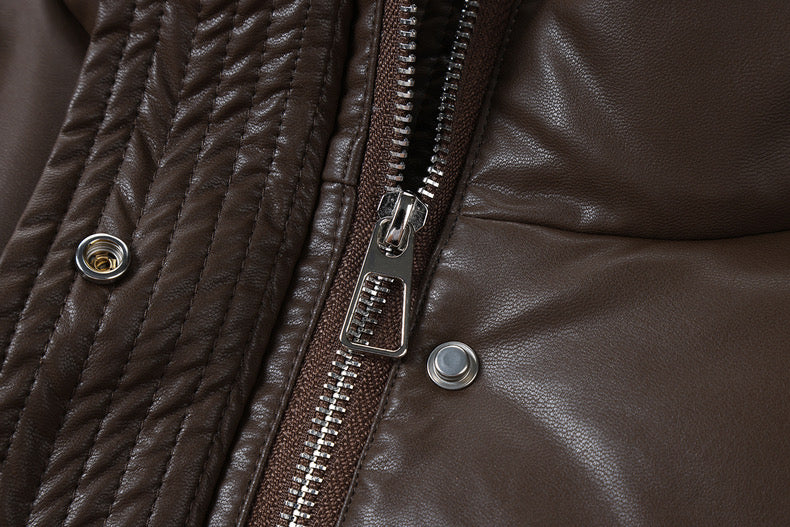 Women's Winter Black Leather Down Jacket