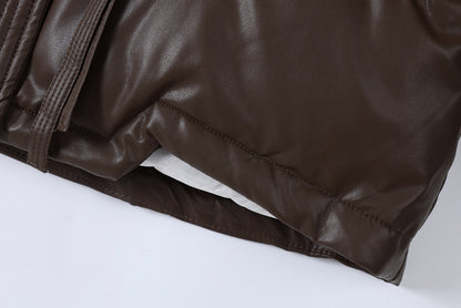 Shiny Puffer Jacket with Ribbed Cuffs