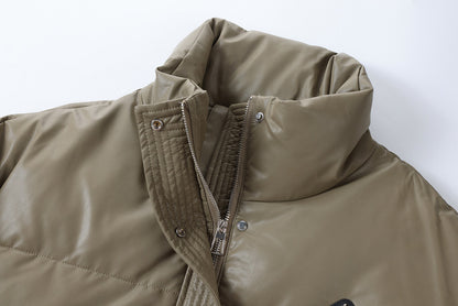 Shiny Puffer Jacket with Ribbed Cuffs