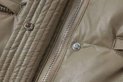 Shiny Puffer Jacket with Ribbed Cuffs
