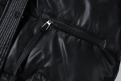 Shiny Puffer Jacket with Ribbed Cuffs