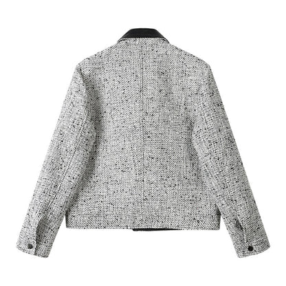 Elegant Retro Wool & Leather Collar Jacket