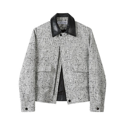 Elegant Retro Wool & Leather Collar Jacket