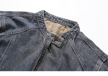 Short Denim Jacket with Stand-Up Collar