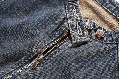 Short Denim Jacket with Stand-Up Collar