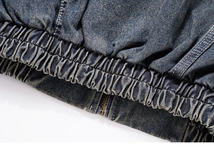 Short Denim Jacket with Stand-Up Collar