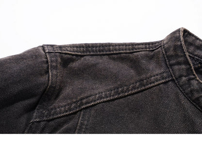 Short Denim Jacket with Stand-Up Collar