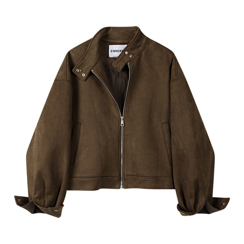 Retro Suede Stand Collar Jacket