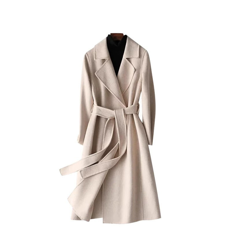 Elegant Over-the-Knee Woolen Coat for Women