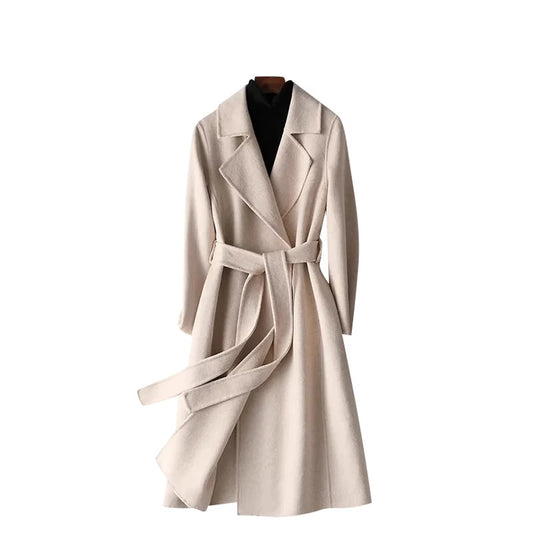 Elegant Over-the-Knee Woolen Coat for Women