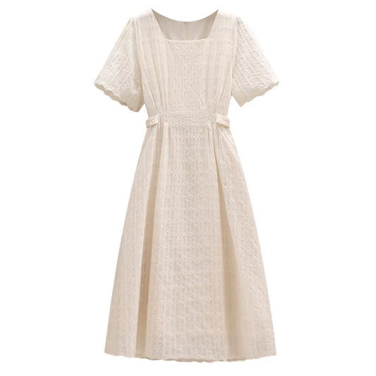 Elegant French Square Neck Summer Dress