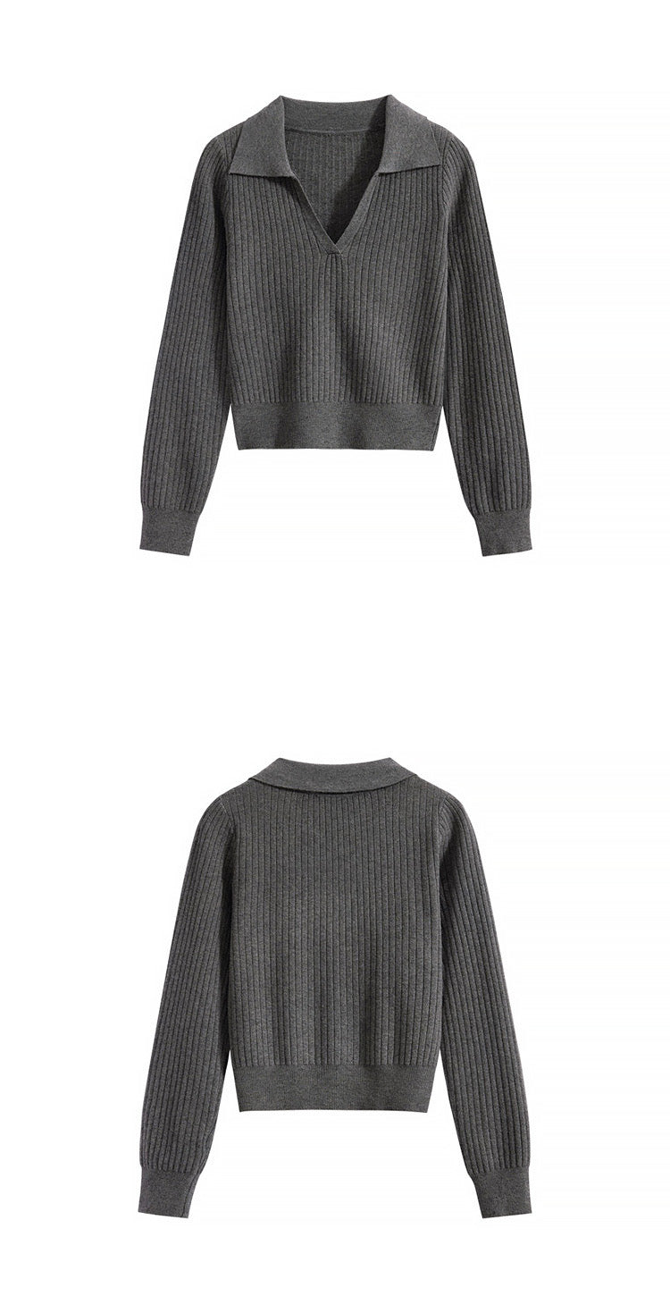 Women Chic Ribbed V-Neck Sweater