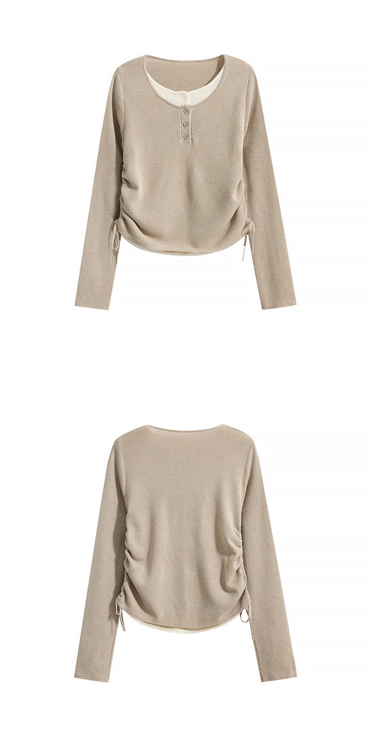 Layered Knit Buttoned Top