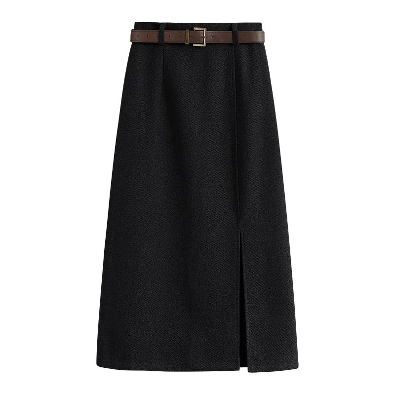 High-Waist A-Line Midi Skirt