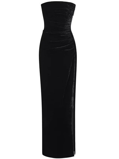 Black Midnight Velvet Strapless Dress