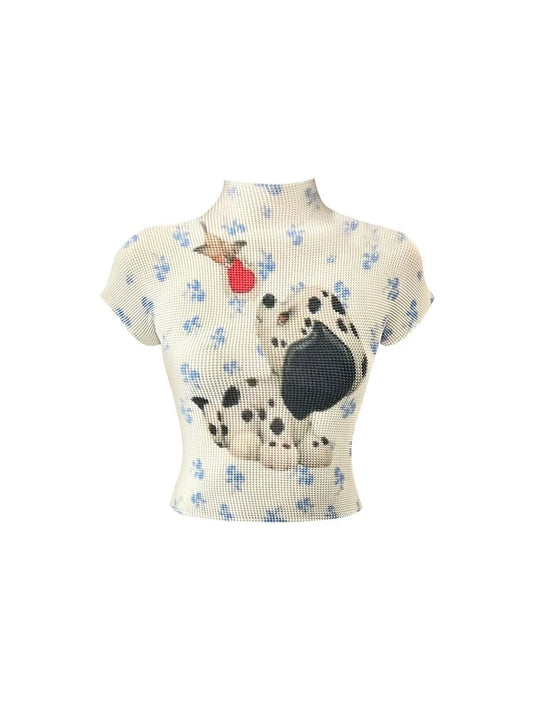 Playful Puppy Print Turtleneck Tee