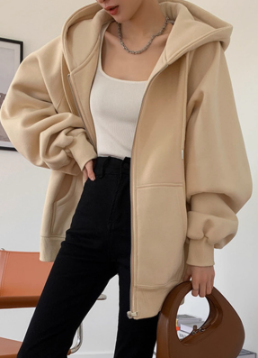 Title: Women’s Hooded Fur-Lined Cardigan with Lantern Sleeves – Thickened Fall 2024 Jacket | S-M