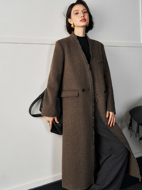 Women's Frayed Edge Wool Coat | Chic Winter Overcoat