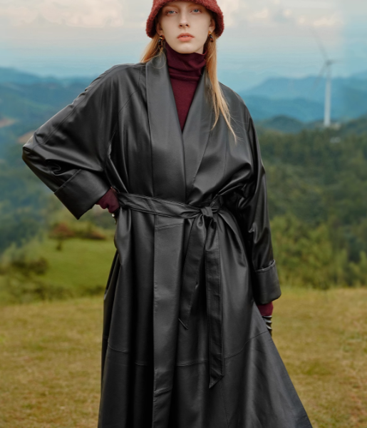 Women's Long Loose Sheep Leather Coat